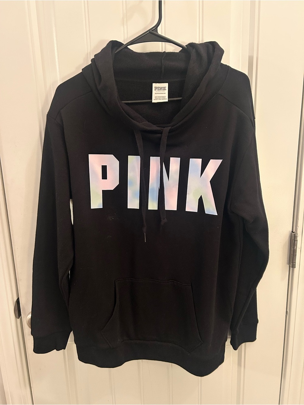 PINK Victoria's Secret Black Hoodie with Iridescent PINK Logo